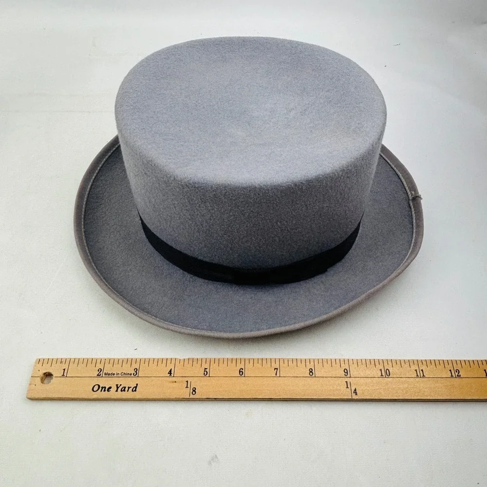 Vintage Planar Merino Wool Top Hat Mens M Light Gray Felt Black Band